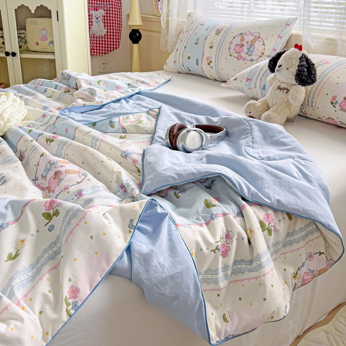 91家纺网 家纺一手货源 找家纺 2025春夏新款嵌绳款云柔水洗棉单夏被夏凉被空调被 嵌绳夏被-爱尔庄园