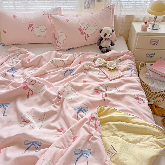 91家纺网 家纺一手货源 找家纺 2025春夏新款嵌绳款云柔水洗棉单夏被夏凉被空调被 嵌绳夏被-小蝴蝶结