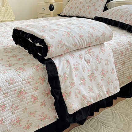 米莱家纺 2025新款A类赫本风针织双层纱夏被床盖四件套 繁花