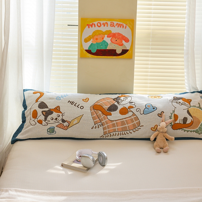 91家纺网 家纺一手货源 找家纺 雯雨2025新款A类卡通双人纱布枕套 慕斯猫