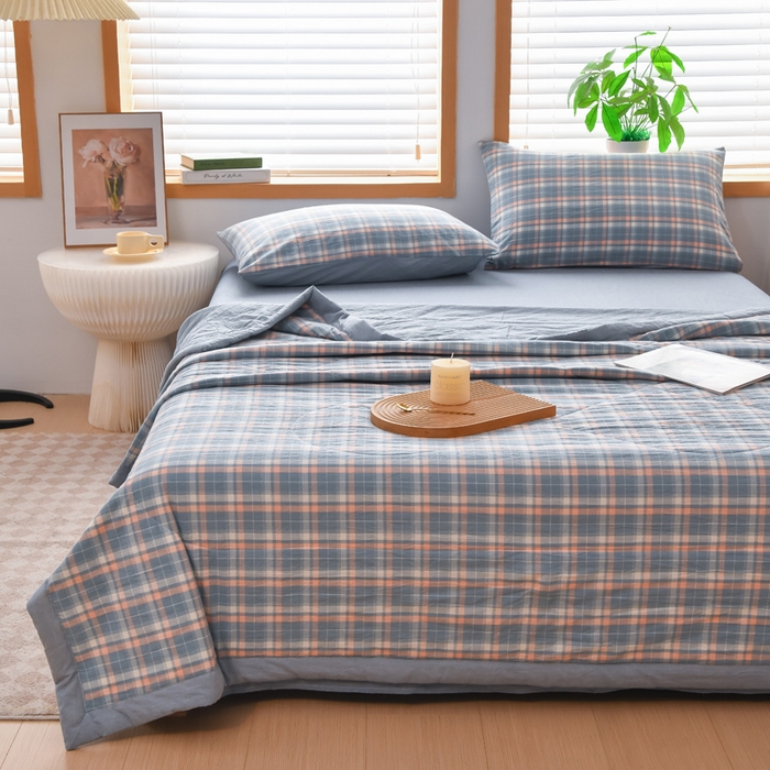 91家纺网 家纺一手货源 找家纺 圣尔雅家纺 2025新款里外全棉色织夏被新疆棉花被纯棉被子空调被夏凉被 蜜粉条格