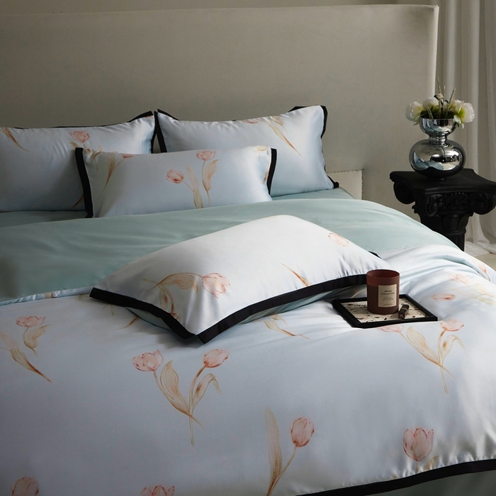 91家纺网 家纺一手货源 找家纺 优悦 2025新款冰丝数码印花四件套 花期-绿