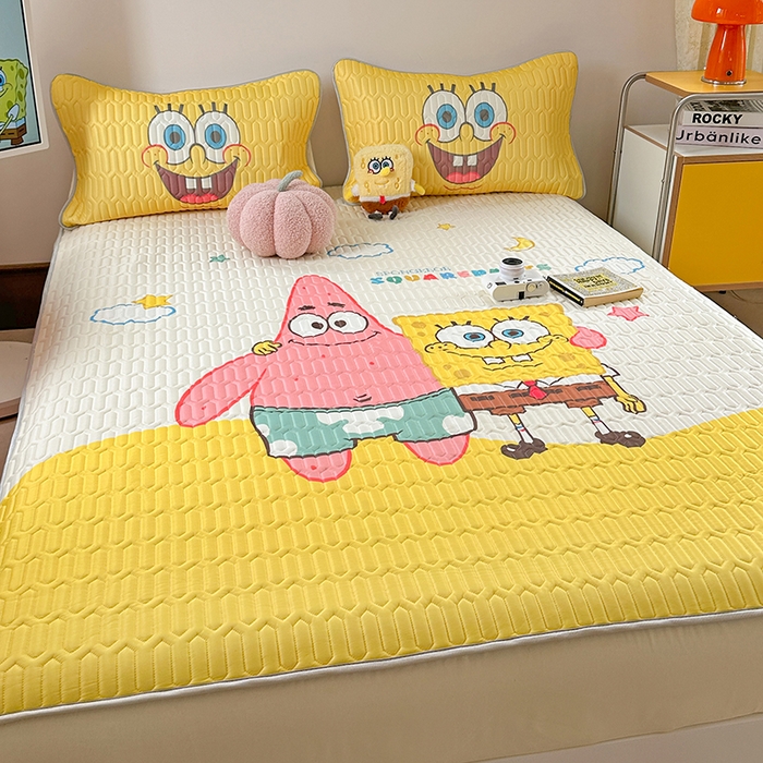 91家纺网 家纺一手货源 找家纺 金爱家 2025新款海绵宝宝乳胶凉席床笠款凉席席子 凉席床笠款-伙伴海绵宝宝