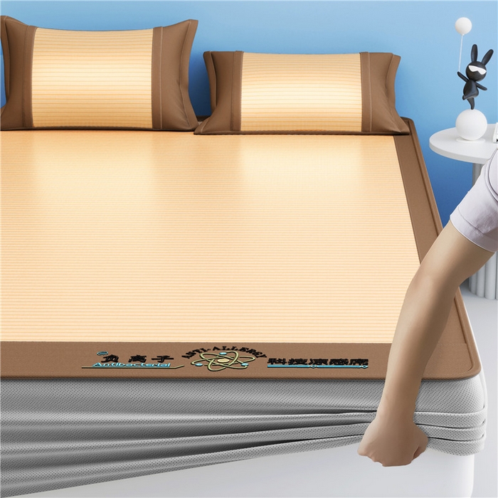 91家纺网 家纺一手货源 找家纺 悠米悠家 2025新款负离子+抗菌系列凉席床笠三件套 负离子咖色