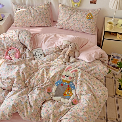 云锦家居 2025春夏新款13370纯棉印花+毛巾绣呆萌系列四件套 柏林梦境