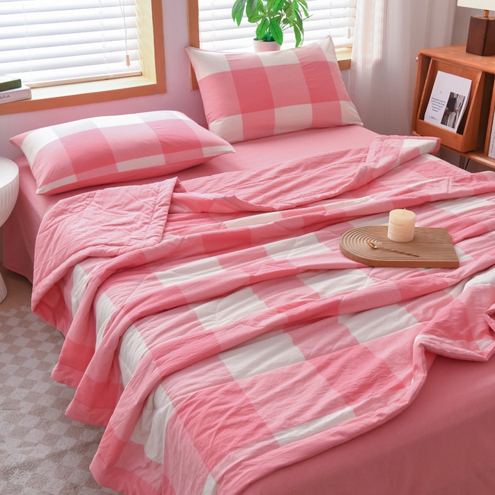 91家纺网 家纺一手货源 找家纺 圣尔雅家纺 2025新款里外全棉色织夏被新疆棉花被纯棉被子空调被夏凉被 粉大格