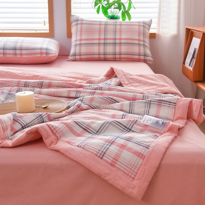 91家纺网 家纺一手货源 找家纺 圣尔雅家纺 2025新款里外全棉色织夏被新疆棉花被纯棉被子空调被夏凉被 粉条格