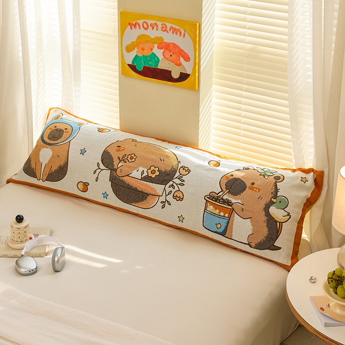 91家纺网 家纺一手货源 找家纺 雯雨2025新款A类卡通双人纱布枕套 卡皮巴啦