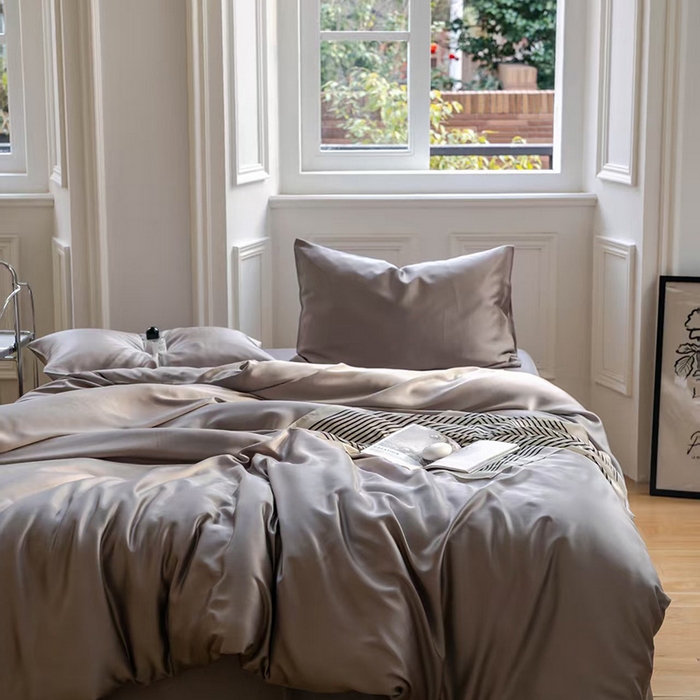 91家纺网 家纺一手货源 找家纺 未来家居 2025新款60S兰精天丝纯色四件套 岩石灰