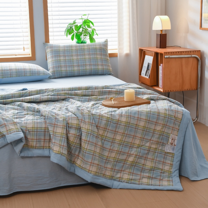 91家纺网 家纺一手货源 找家纺 圣尔雅家纺 2025新款里外全棉色织夏被新疆棉花被纯棉被子空调被夏凉被 丁香条格