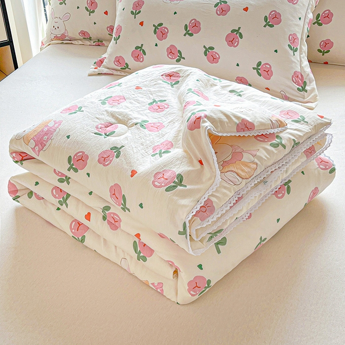 91家纺网 家纺一手货源 找家纺 2025新款双层皱皱纱水洗棉夏被夏凉被空调被可机洗空调被子被芯棉被 曼塔玫瑰
