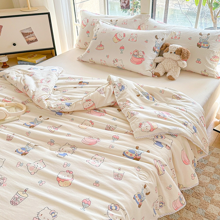 91家纺网 家纺一手货源 找家纺 2025新款双层皱皱纱水洗棉夏被夏凉被空调被可机洗空调被子被芯棉被 奶猫