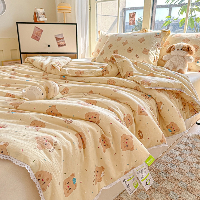 91家纺网 家纺一手货源 找家纺 2025新款双层皱皱纱水洗棉夏被夏凉被空调被可机洗空调被子被芯棉被 黄油小熊