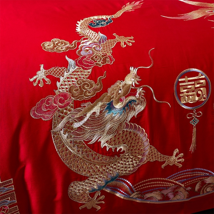 91家纺网 家纺一手货源 找家纺 富之雅婚庆 2025新款亲肤棉磨毛刺绣婚庆四件套多件套 龙凤双喜