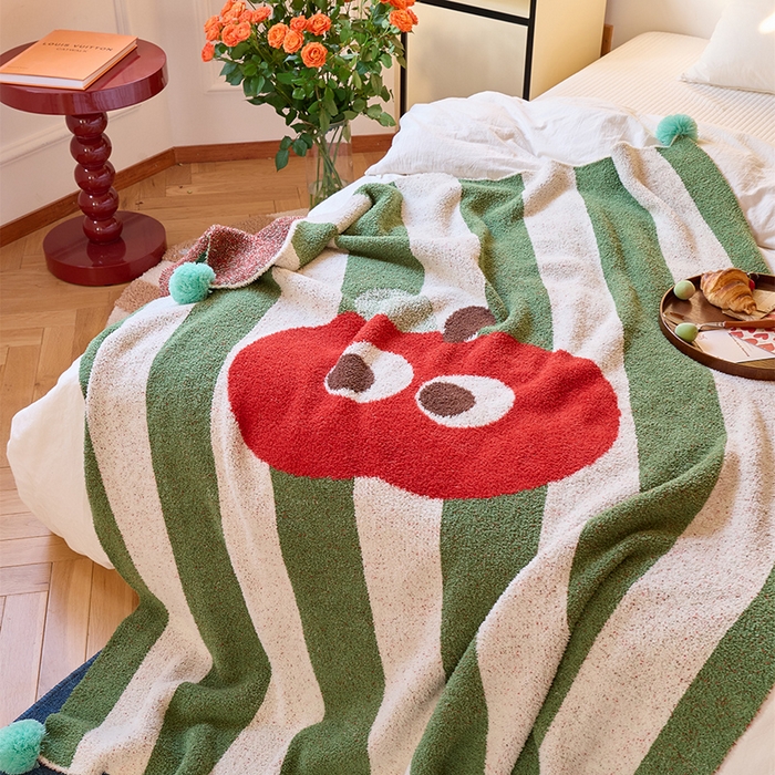 91家纺网 家纺一手货源 找家纺 （总）暖绵绵家纺 2025新款可爱卡通半边绒针织盖毯-乐绯