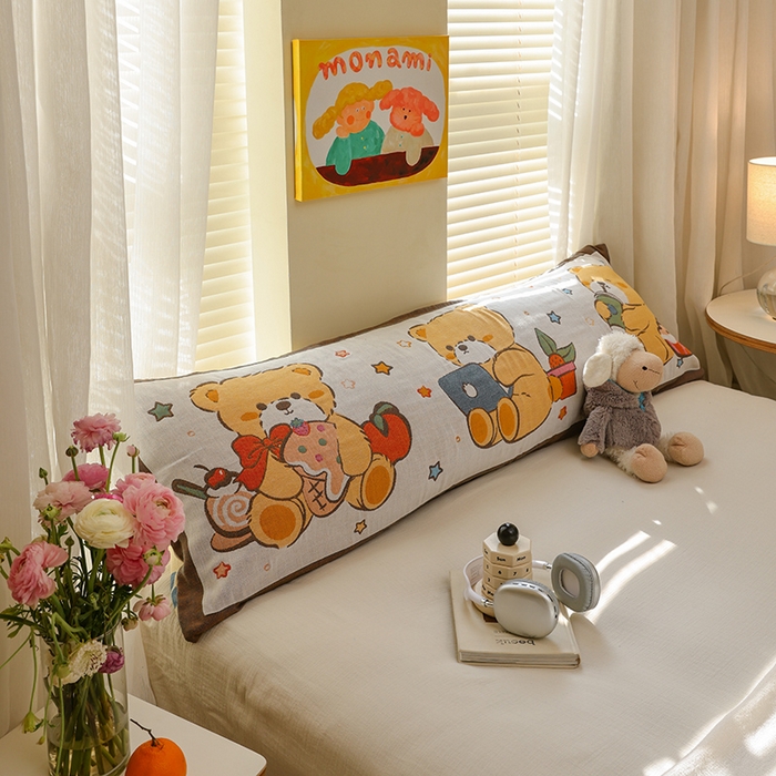 91家纺网 家纺一手货源 找家纺 雯雨2025新款A类卡通双人纱布枕套 办公小熊