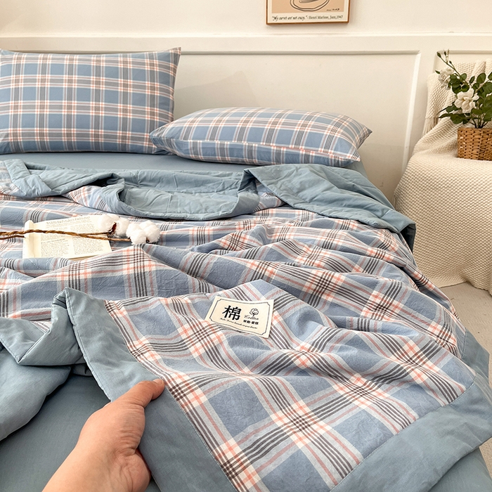 91家纺网 家纺一手货源 找家纺 鸣升家纺 2025新款100%里外全棉棉花夏被无印风全棉色织水洗棉夏凉被空调被夏被春秋被单人可机洗 初时兰