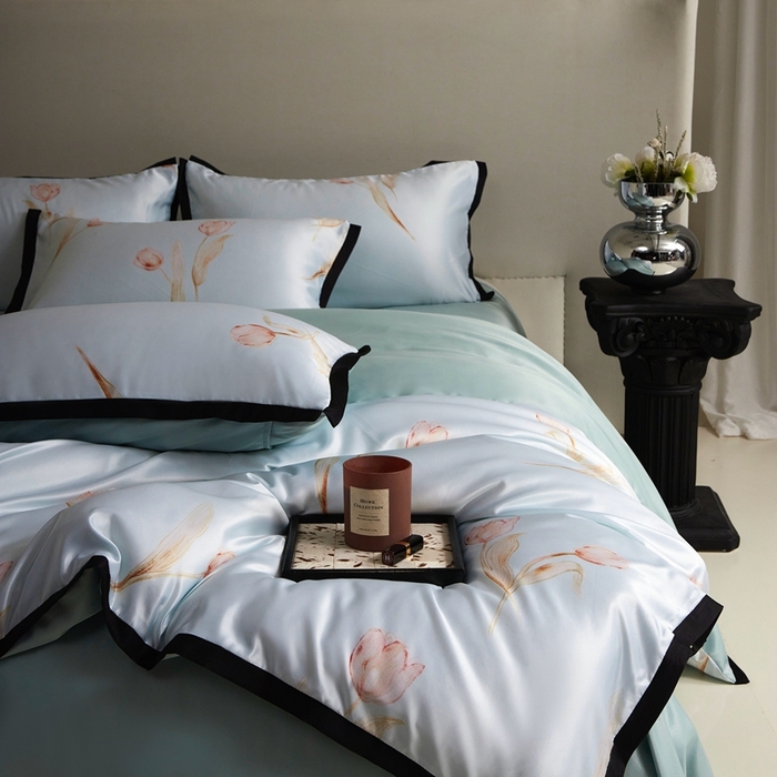 91家纺网 家纺一手货源 找家纺 优悦 2025新款冰丝数码印花四件套 花期-绿