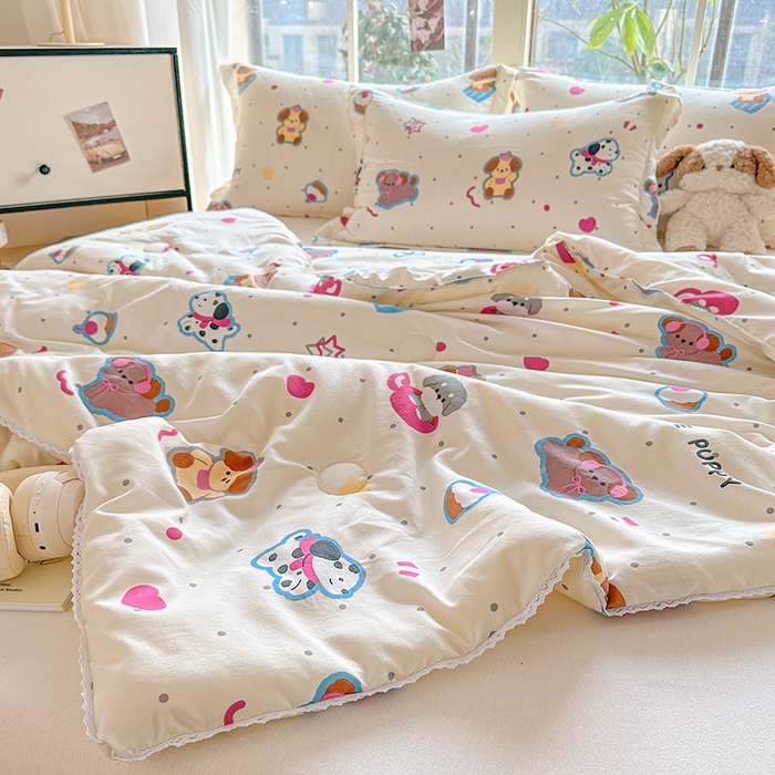 91家纺网 家纺一手货源 找家纺 2025新款双层皱皱纱水洗棉夏被夏凉被空调被可机洗空调被子被芯棉被 多彩小汪