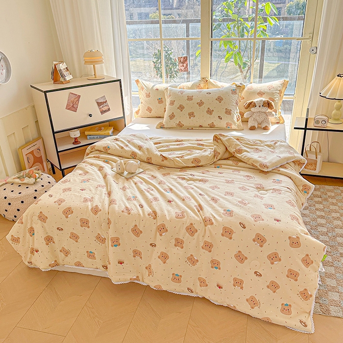 91家纺网 家纺一手货源 找家纺 2025新款双层皱皱纱水洗棉夏被夏凉被空调被可机洗空调被子被芯棉被 黄油小熊