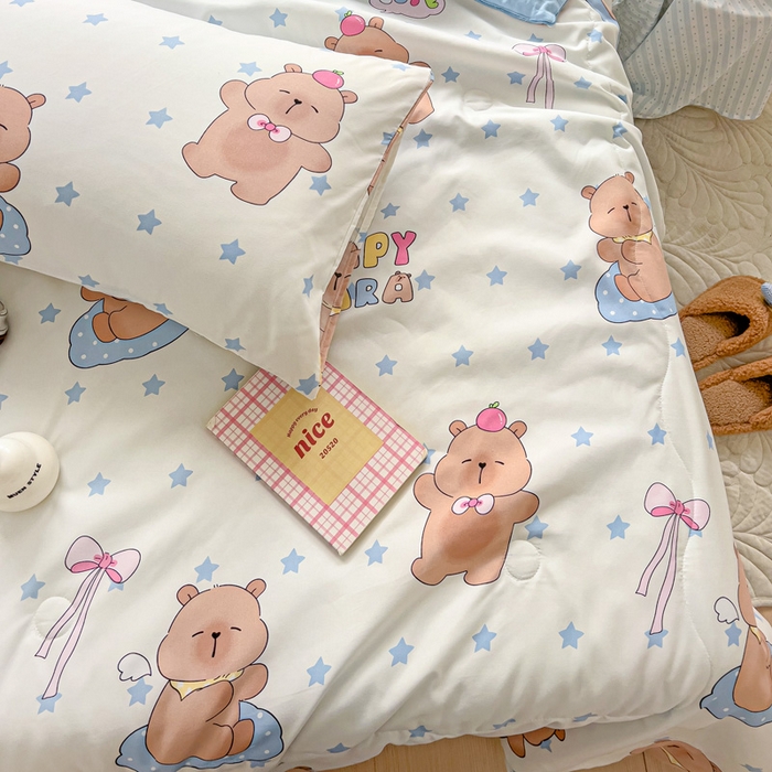 91家纺网 家纺一手货源 找家纺 2025春夏新款嵌绳款云柔水洗棉单夏被夏凉被空调被 嵌绳夏被-星星卡皮