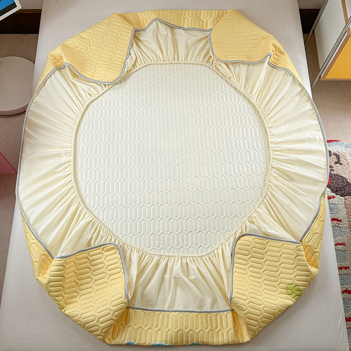 91家纺网 家纺一手货源 找家纺 金爱家 2025新款海绵宝宝乳胶凉席床笠款凉席席子 凉席床笠款-咖啡海绵宝宝