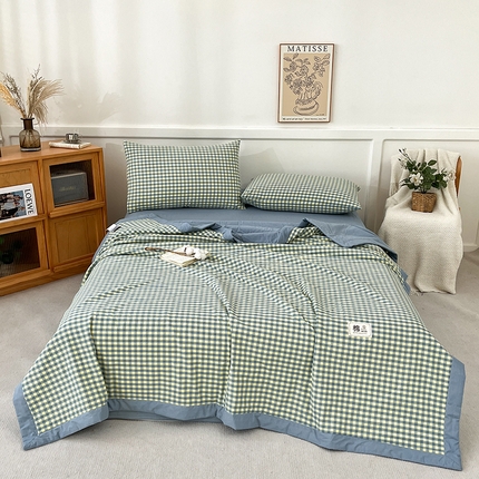 鸣升家纺 2025新款100%里外全棉棉花夏被无印风全棉色织水洗棉夏凉被空调被夏被春秋被单人可机洗 简格兰