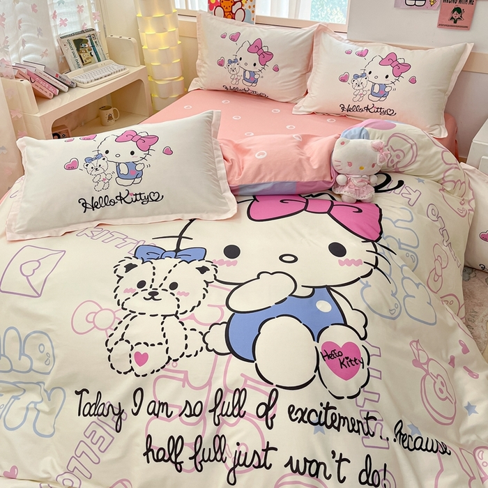 91家纺网 家纺一手货源 找家纺 博雅 2025新款三丽鸥全棉大版单枕套 漫画KT猫