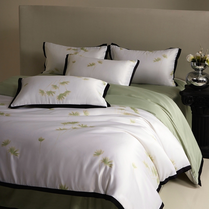 91家纺网 家纺一手货源 找家纺 优悦 2025新款冰丝数码印花四件套 如梦-绿