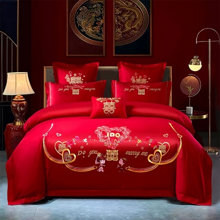 91家纺网 家纺一手货源 找家纺 （总）富之雅婚庆 2025新款亲肤棉磨毛刺绣婚庆四件套多件套