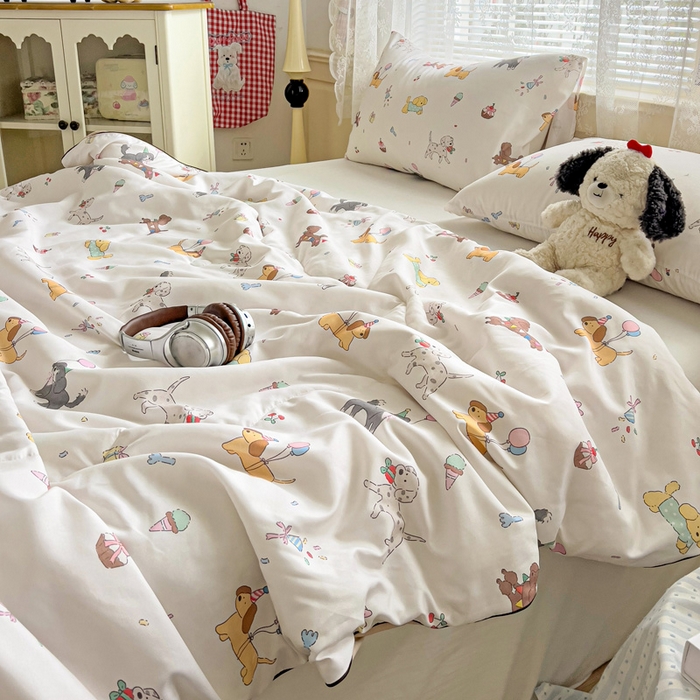 91家纺网 家纺一手货源 找家纺 2025春夏新款嵌绳款云柔水洗棉单夏被夏凉被空调被 嵌绳夏被-童年狗