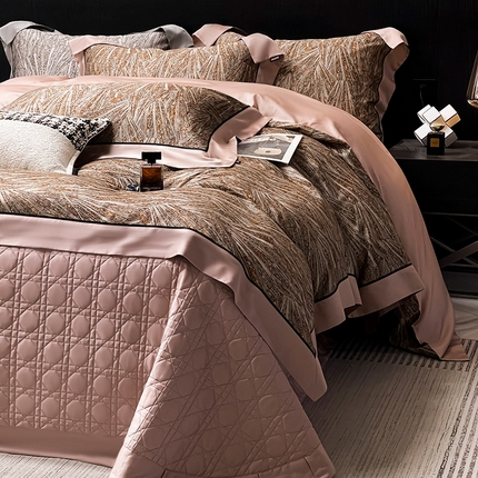 91家纺网 家纺一手货源 找家纺 2025夏季新品A类100支天丝棉夹棉床盖床笠四件套全棉纯棉床单加厚高端重工刺绣长绒棉床上用品    曼莎