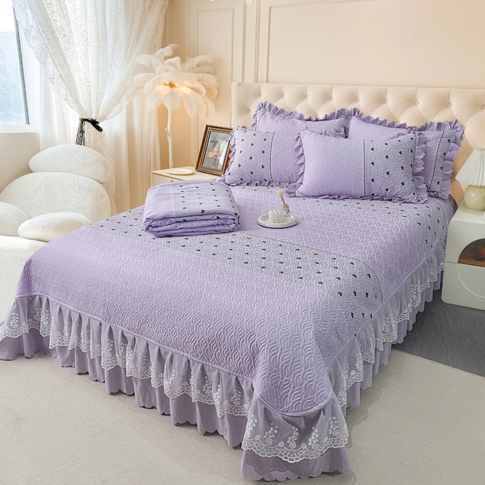 91家纺网 家纺一手货源 找家纺 （总）梦柏 2025新款韩版双层纱夹棉绗缝床盖夏被四件套