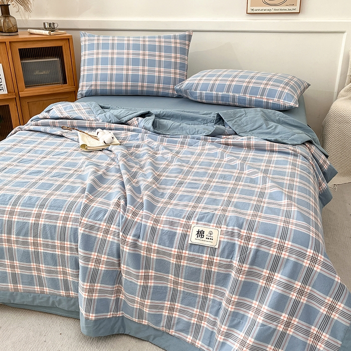 91家纺网 家纺一手货源 找家纺 鸣升家纺 2025新款100%里外全棉棉花夏被无印风全棉色织水洗棉夏凉被空调被夏被春秋被单人可机洗 初时兰