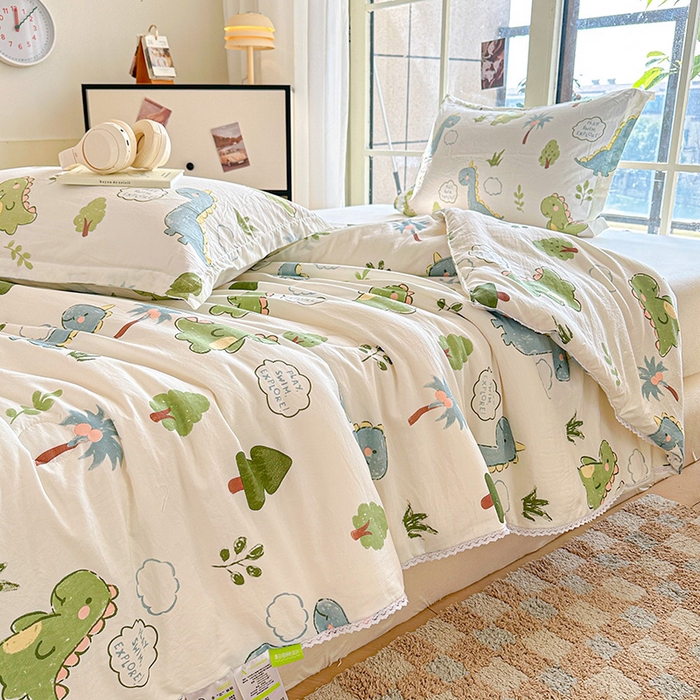 91家纺网 家纺一手货源 找家纺 2025新款双层皱皱纱水洗棉夏被夏凉被空调被可机洗空调被子被芯棉被 恐龙乐园