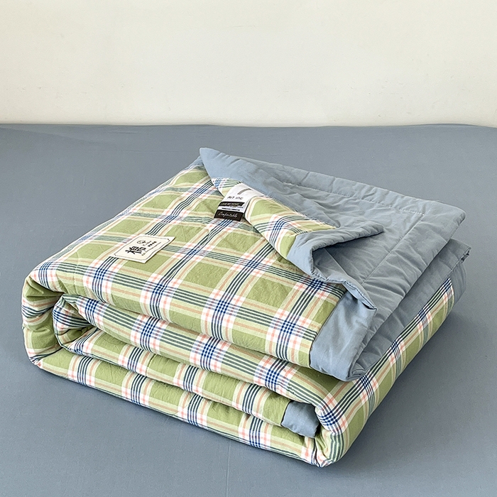 91家纺网 家纺一手货源 找家纺 鸣升家纺 2025新款100%里外全棉棉花夏被无印风全棉色织水洗棉夏凉被空调被夏被春秋被单人可机洗 初时绿