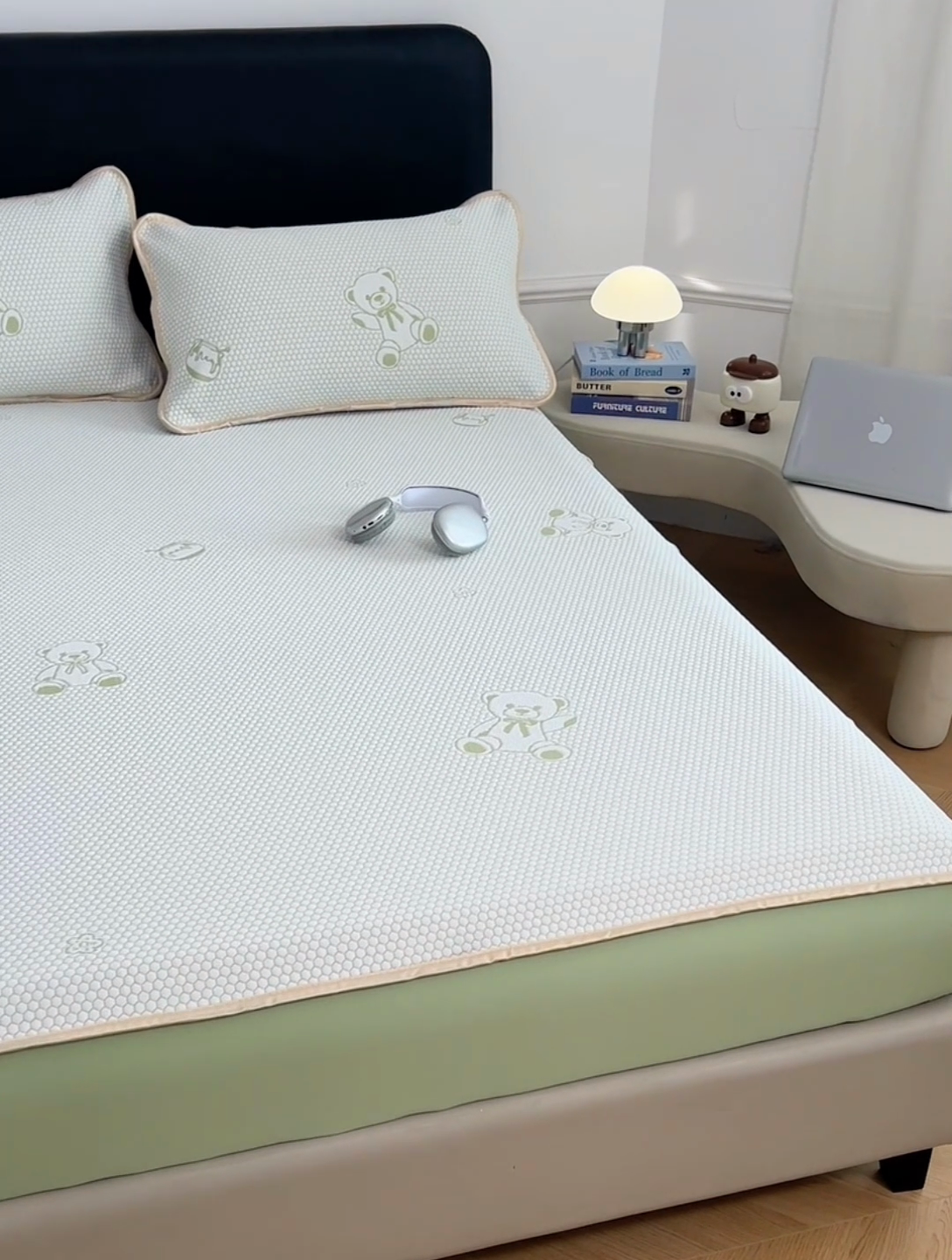 91家纺网 家纺一手货源 找家纺 梦舒羽 2025新款凉感冰豆豆凉席枕套可水洗冰丝宿舍一只装枕头套一对枕芯套 冰豆豆-小熊绿