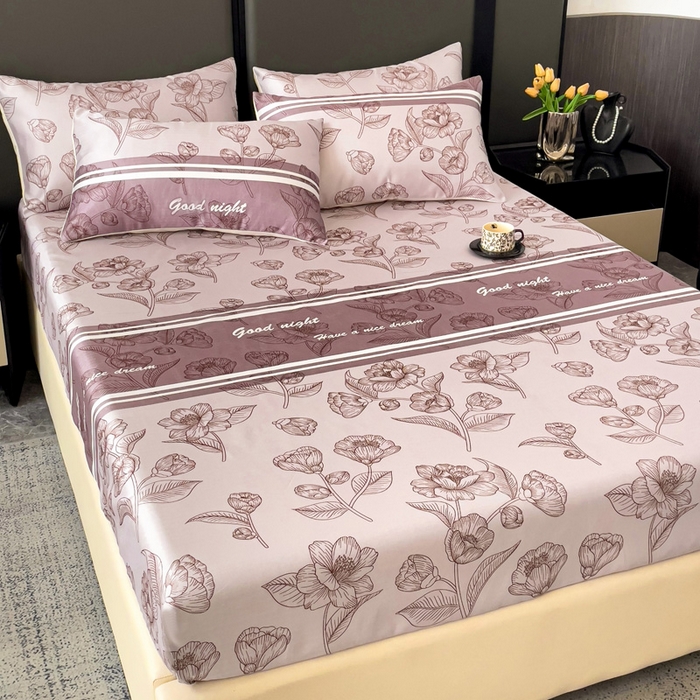 91家纺网 家纺一手货源 找家纺 纽缦家纺 2025新款印花冰丝床笠 秋雨暖熙红