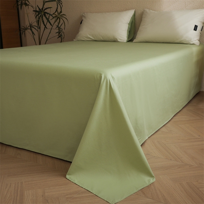 91家纺网 家纺一手货源 找家纺 启程2025新款全棉纯色双拼无印风四件套 奶白+草绿