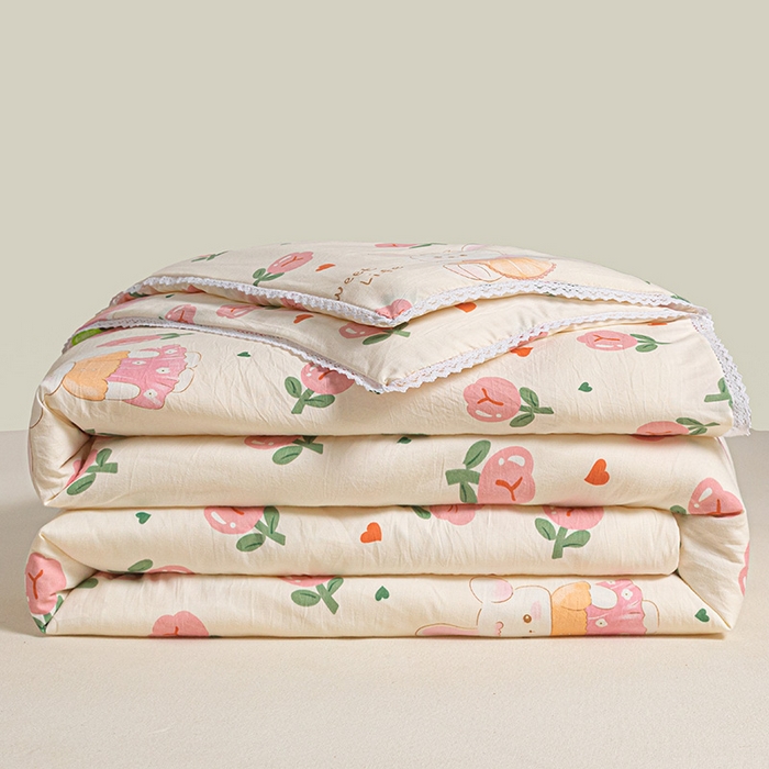 91家纺网 家纺一手货源 找家纺 2025新款双层皱皱纱水洗棉夏被夏凉被空调被可机洗空调被子被芯棉被 曼塔玫瑰