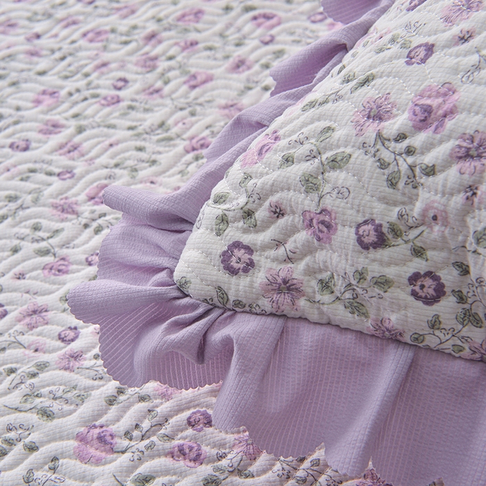 91家纺网 家纺一手货源 找家纺 梦柏 2025新款韩版双层纱夹棉绗缝床盖夏被四件套 香草