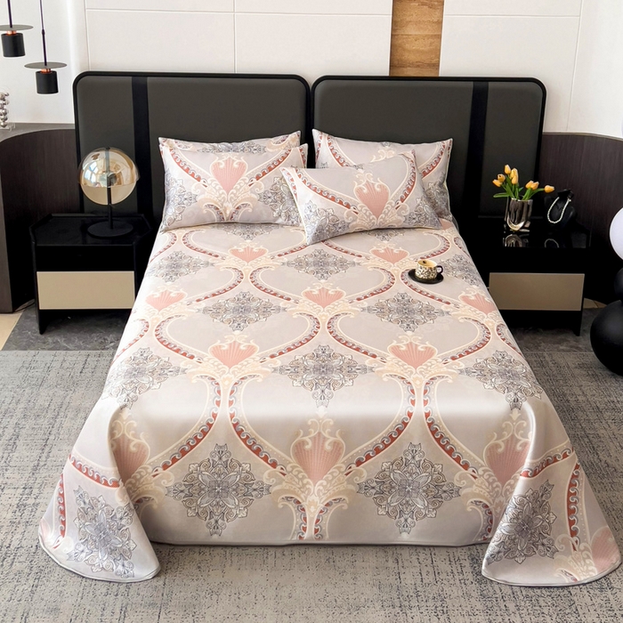 91家纺网 家纺一手货源 找家纺 纽缦家纺 2025新款印花冰丝防滑床单 经典