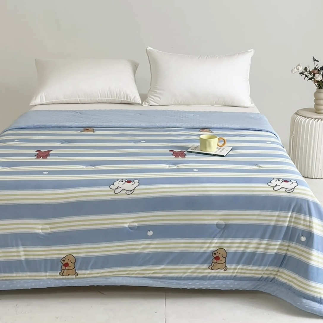 91家纺网 家纺一手货源 找家纺 默忆 2025新款印花凉感丝夏被夏凉被空调被加氨纶豆豆被 线条小狗