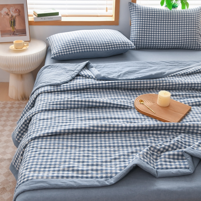 91家纺网 家纺一手货源 找家纺 圣尔雅家纺 2025新款里外全棉色织夏被新疆棉花被纯棉被子空调被夏凉被 蓝小格