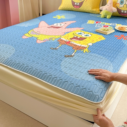 金爱家 2025新款海绵宝宝乳胶凉席床笠款凉席席子 凉席床笠款-蓝蓝海绵宝宝