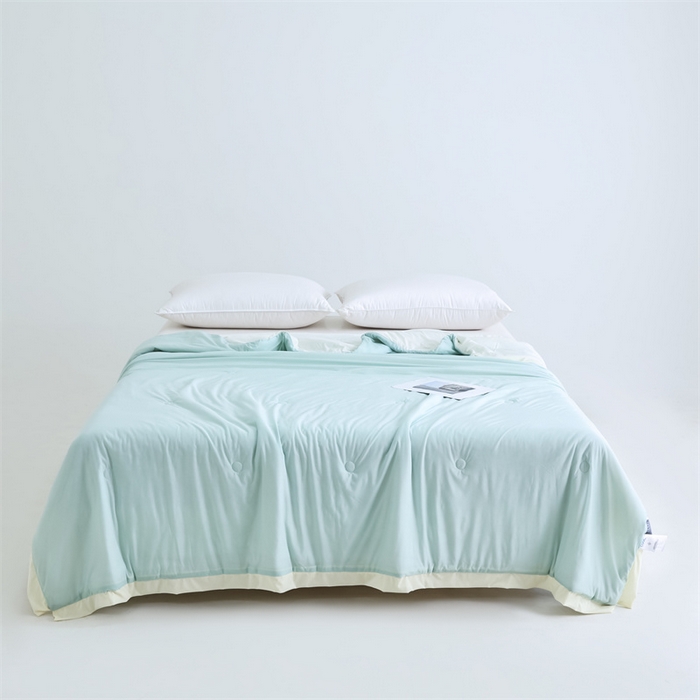 91家纺网 家纺一手货源 找家纺 默忆 2025新款锦氨纯色双拼凉感丝夏被豆豆夏凉被空调被豆豆被 香草绿