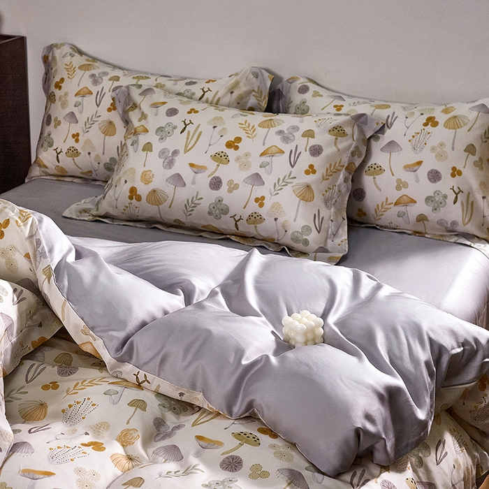 91家纺网 家纺一手货源 找家纺 未来家居 2025春夏新款100支莱赛尔天丝贡缎纯色印花系列高端礼盒四件套 春熙