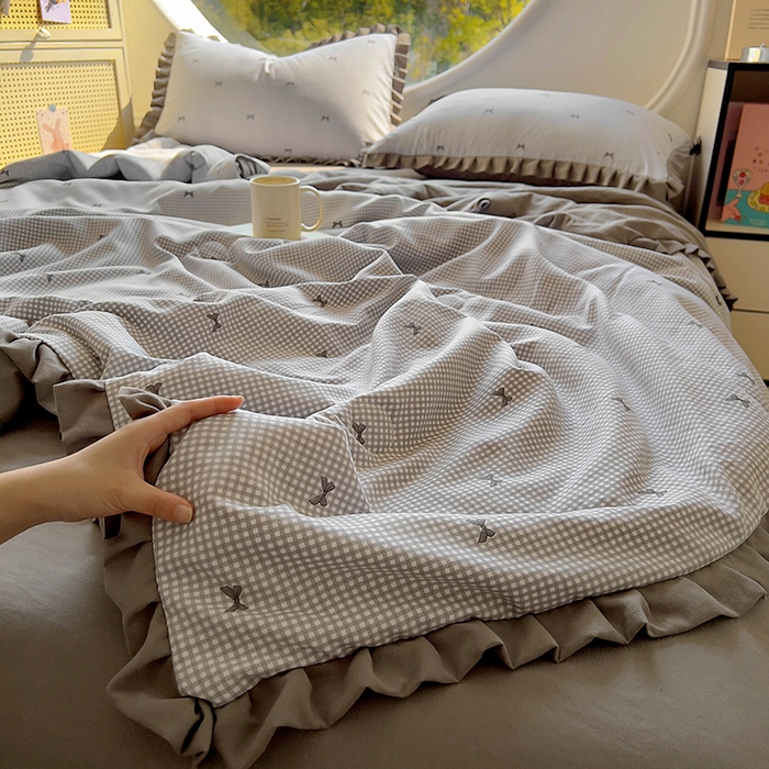 91家纺网 家纺一手货源 找家纺 欧尚 2025新款夏被四件套 蝴蝶结