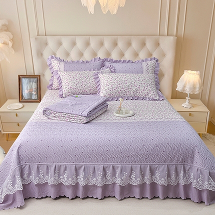 梦柏 2025新款韩版双层纱夹棉绗缝床盖夏被四件套 香草