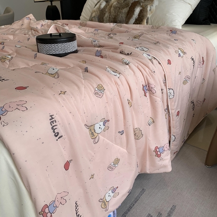 2025新款小冰皮夏凉被锦纶氨纶面料空调夏被凉感丝单夏被空调被 小兔粉